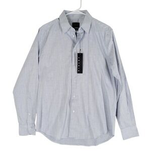 Sisley Button Down Shirt Mens Size M Blue Regular Fit Striped Cotton Stretch NEW